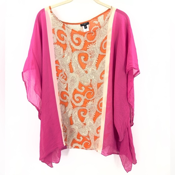 Talbots Tops - Talbots Womens 100% Silk Poncho Blouse Top Size 2X/3X Pink Orange Lightweight